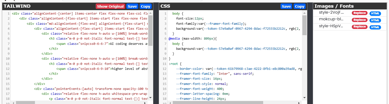 SnipCSS customized code