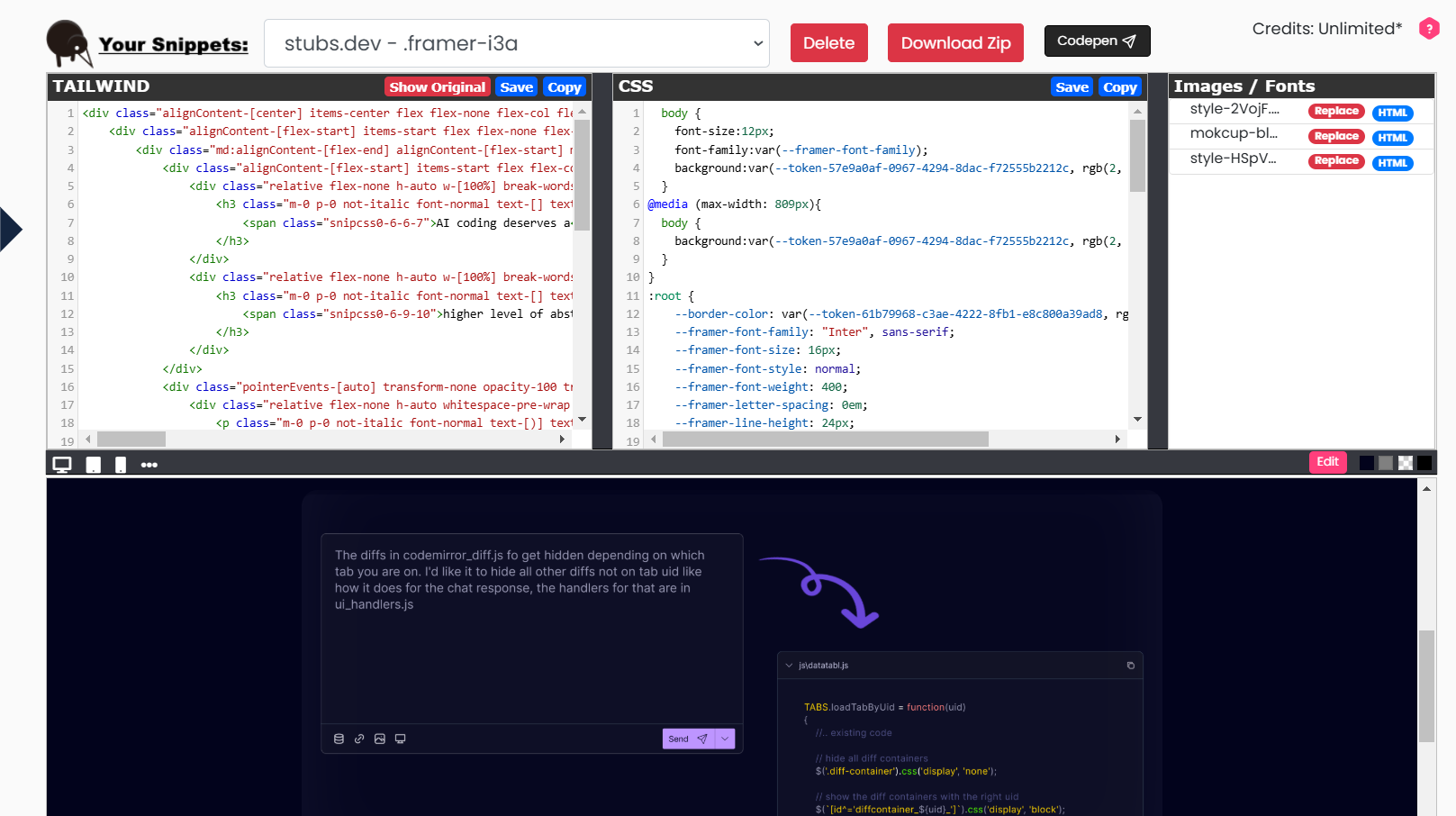 SnipCSS Result Panel